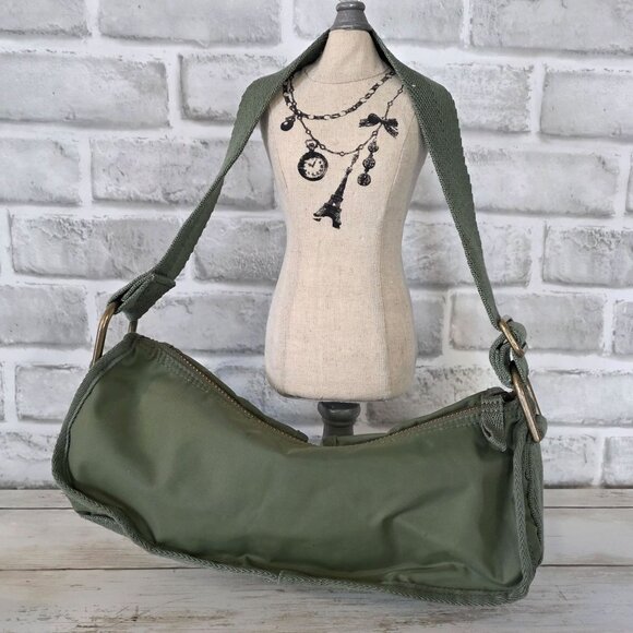 Vtg Gap Y2K Nylon Handbag Olive Green Mini Hobo Purse Shoulder Bag Paramilitary - Picture 2 of 9
